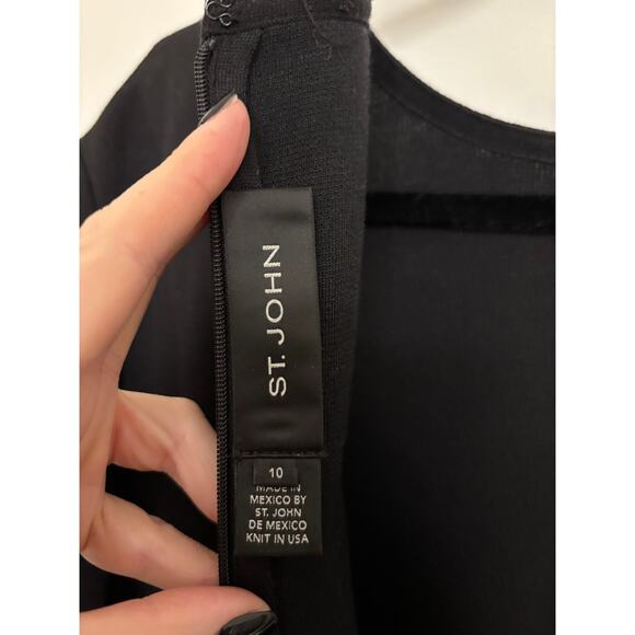 St. John Sheath Dress Womens 10 Black Long Sleeve Knee Length Crew Neck Wool - Picture 3 of 5